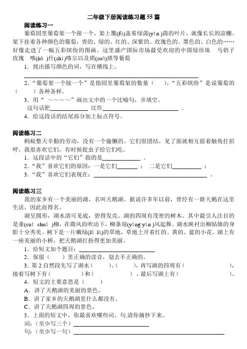 二年级语文课外阅读练习题