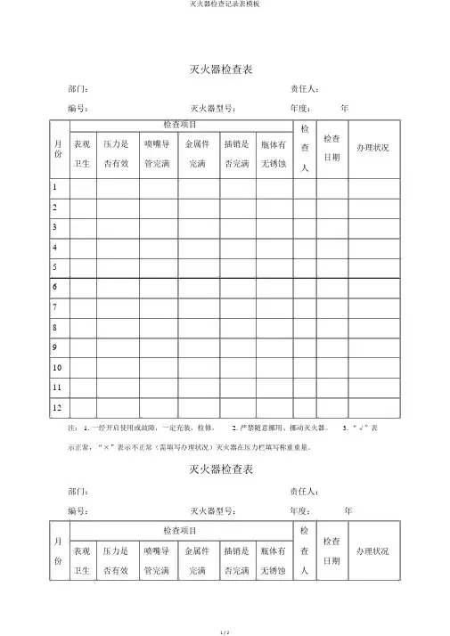 灭火器检查记录表模板