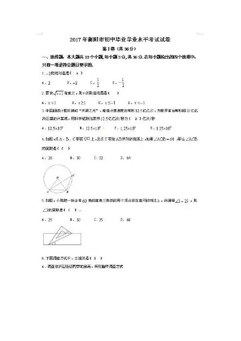 湖南省衡阳市2017年中考数学试卷及解析