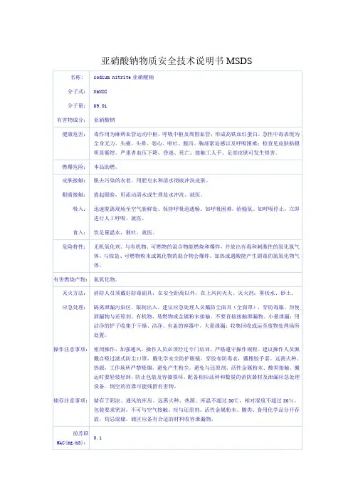 亚硝酸钠MSDS