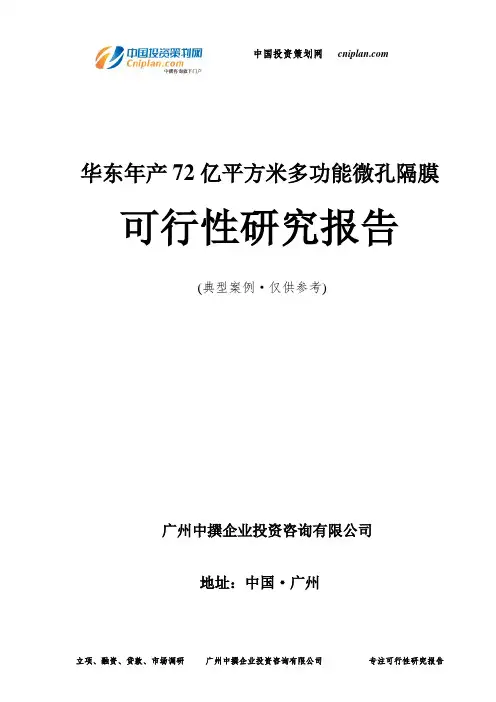 华东年产72亿平方米多功能微孔隔膜可行性研究报告-广州中撰咨询
