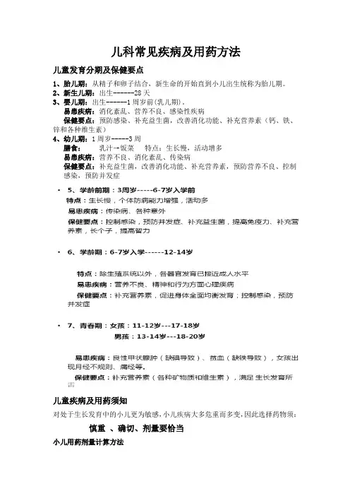 儿科常见疾病及用药方法