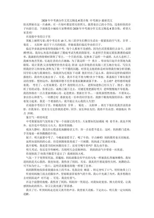 2020年中考满分作文范文精选6篇合集 中考满分-最新范文