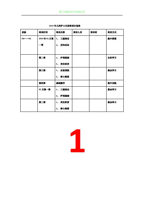 儿科护士分层培训计划表