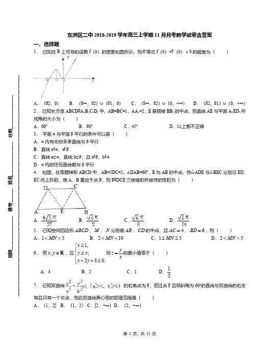 东洲区二中2018-2019学年高三上学期11月月考数学试卷含答案