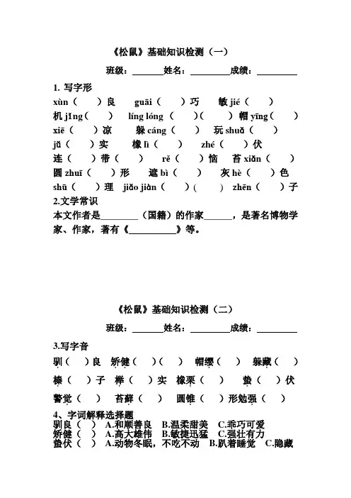 《松鼠》基础知识检测(含答案)