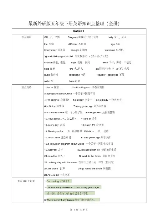 最新外研版五年级下册英语知识点整理(全册)