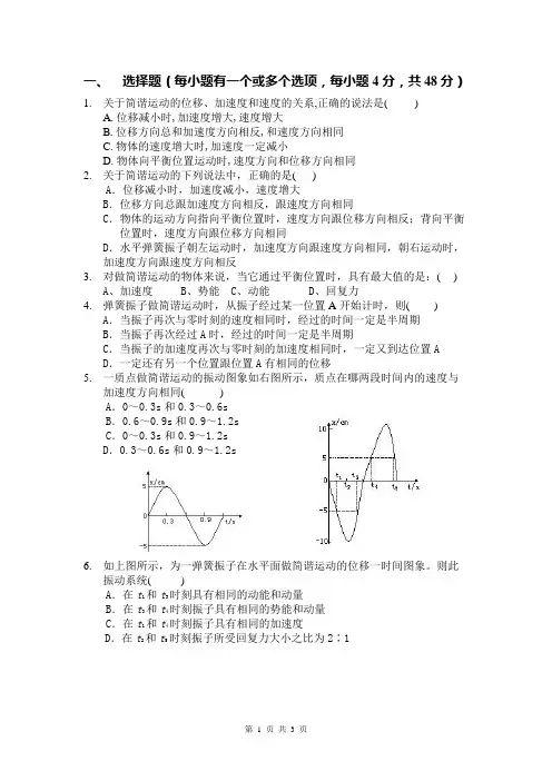 高二物理简谐运动测试题_简单