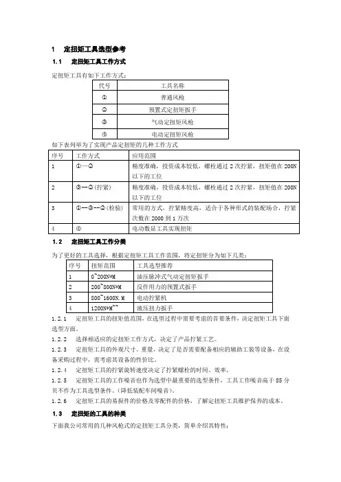 定扭矩工具选型