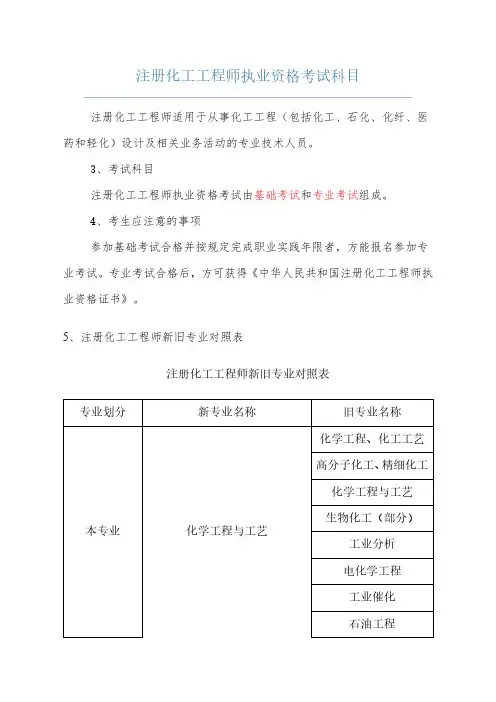 注册化工工程师资格考试考试科目