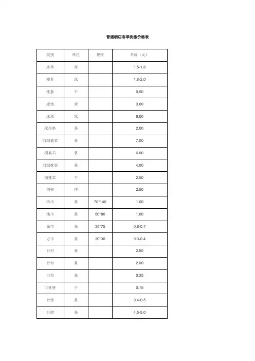 普通酒店布草洗涤价格表