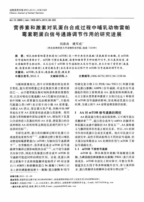 营养素和激素对乳蛋白合成过程中哺乳动物雷帕霉素靶蛋白信号通路调节作用的研究进展