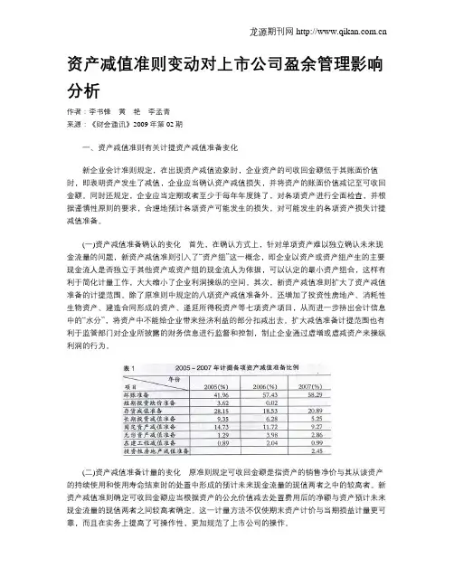 资产减值准则变动对上市公司盈余管理影响分析
