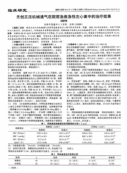 无创正压机械通气在院前急救急性左心衰中的治疗效果