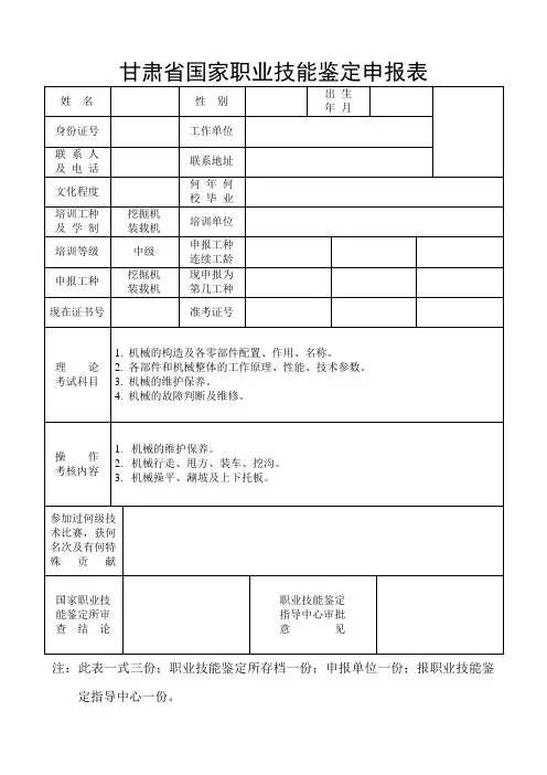甘肃省国家职业技能鉴定申报表