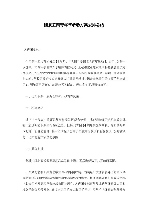团委五四青年节活动方案安排总结