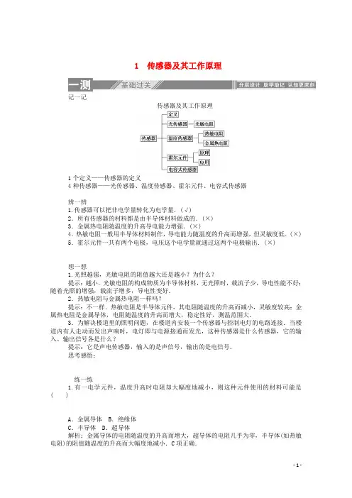 2019_2020学年高中物理第六章传感器1传感器及其工作原理课后检测(含解析)新人教版选修3_2