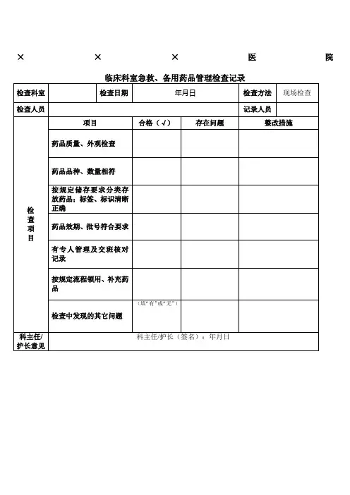 备用急救药品管理检查记录