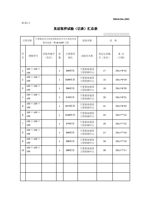 试块见证取样记录汇总表