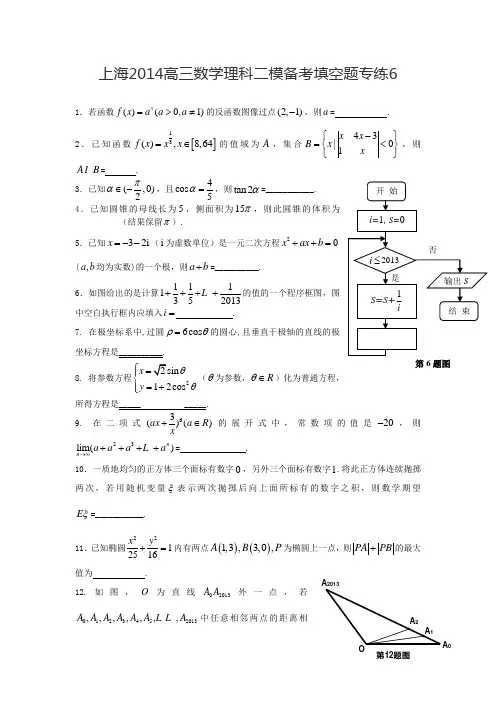上海2014高三数学理科二模备考填空题专练6