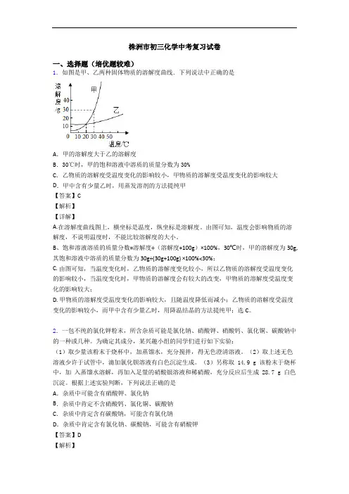 株洲市初三化学中考复习试卷
