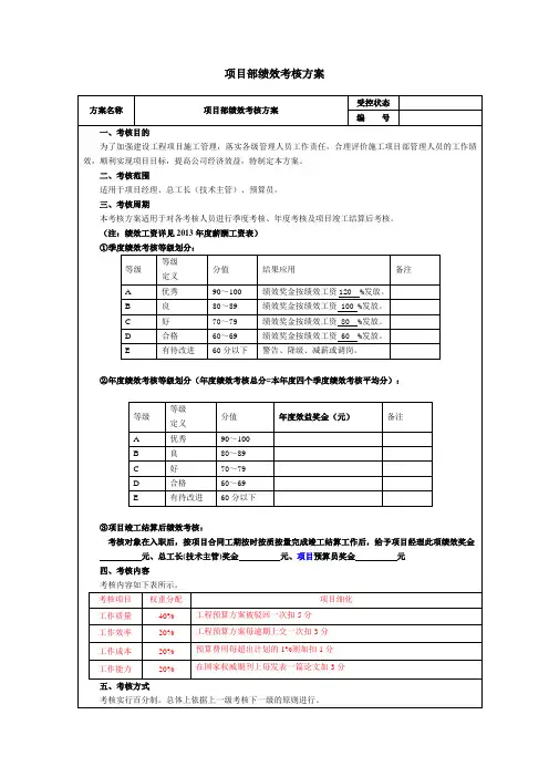项目部绩效考核方案