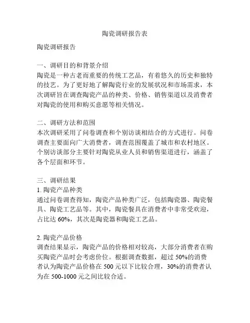 陶瓷调研报告表