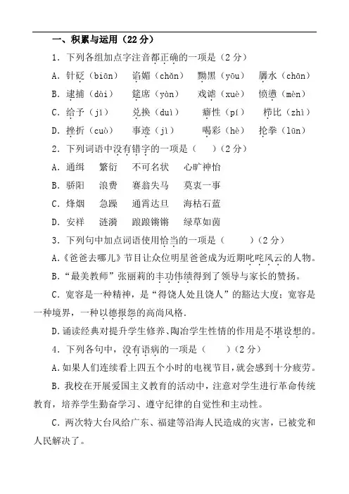 2020最新中考语文模拟冲刺试卷
