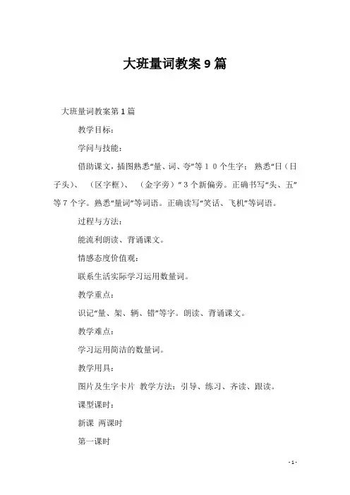 大班量词教案9篇