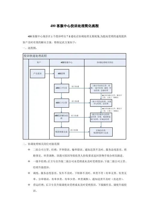400客服中心投诉处理简化流程-未定稿