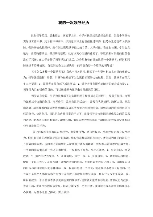 我的一次领导经历