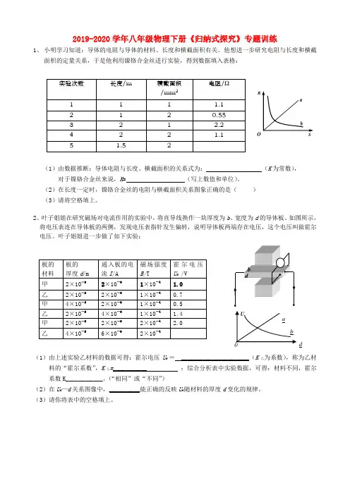 2019-2020学年八年级物理下册《归纳式探究》专题训练