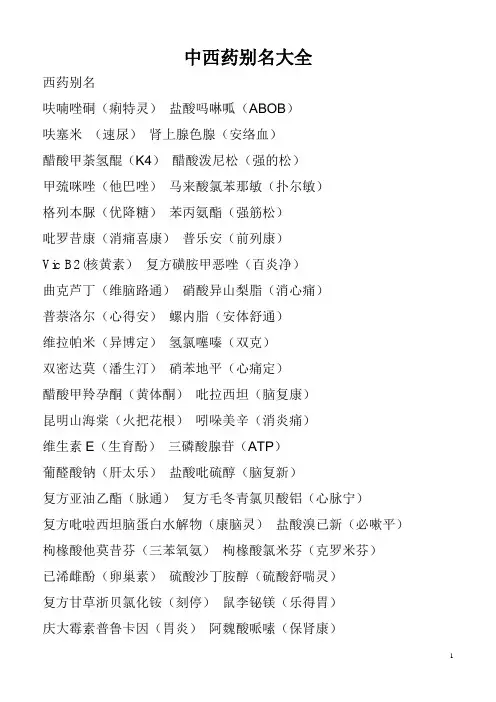 中西药别名大全