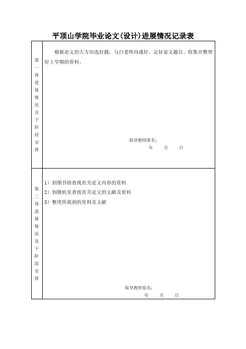 毕业论文(设计)进展情况记录表