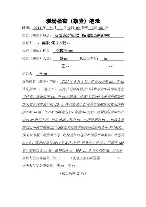现场检查记录示范