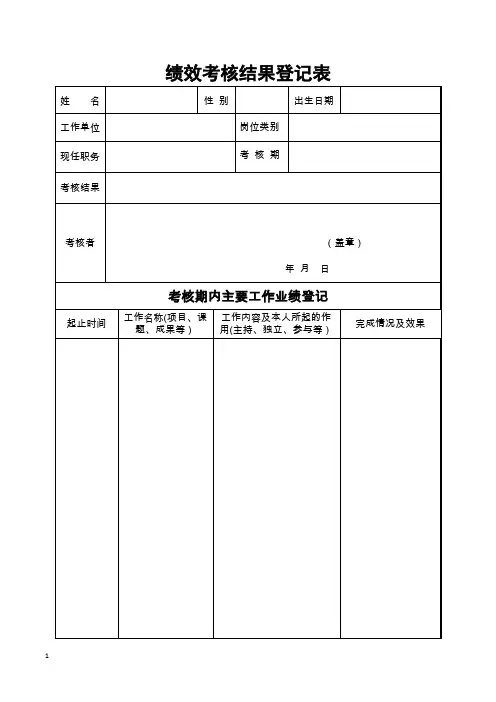 绩效考核结果登记表