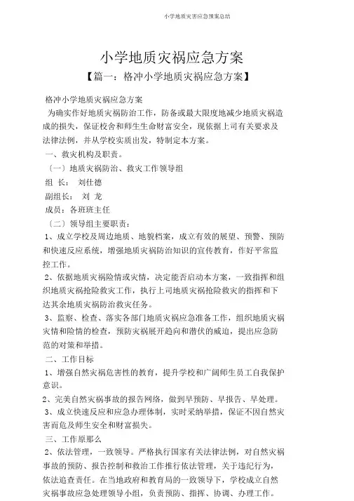 小学地质灾害应急预案总结