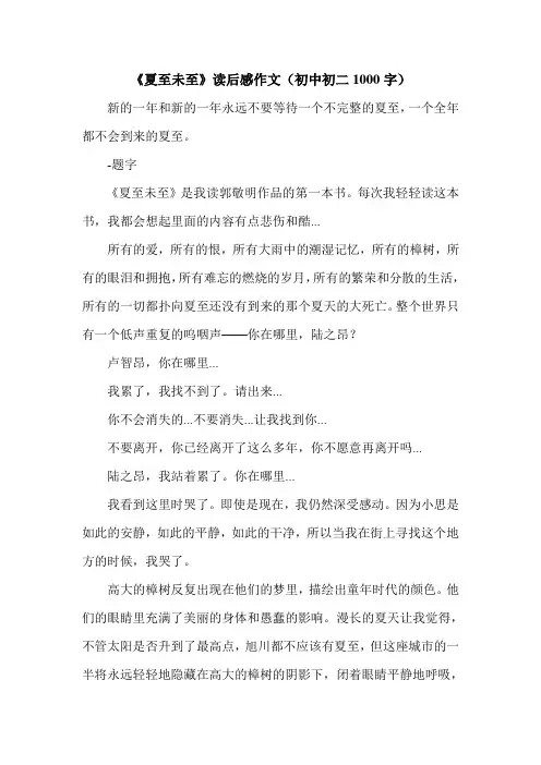《夏至未至》读后感作文(初中初二1000字).doc