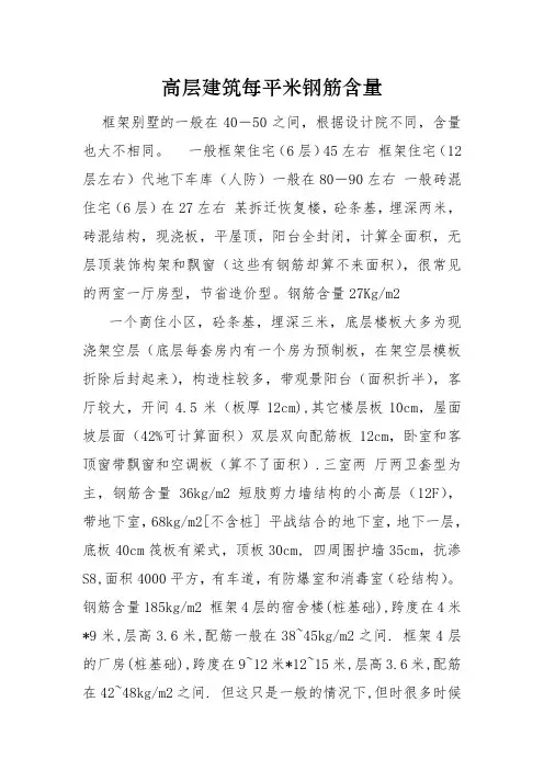 高层建筑每平米钢筋含量