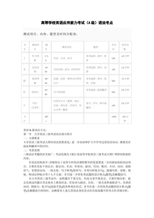英语A级考试语法大全范文