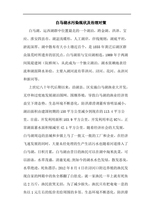 白马湖水污染现状及治理对策