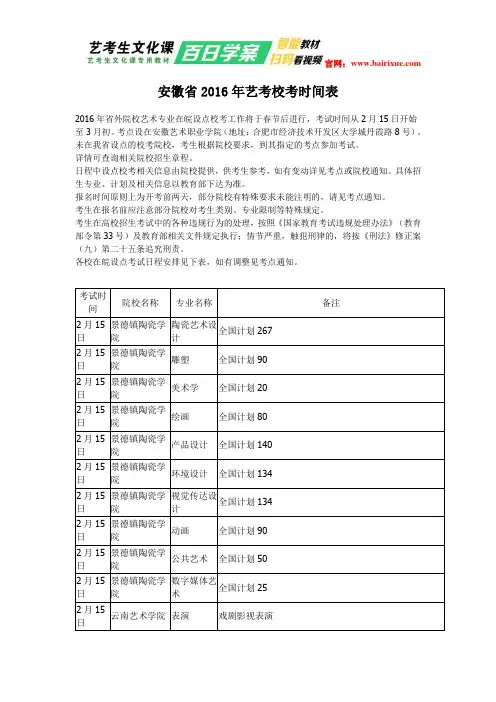 安徽省2016年艺考校考时间表