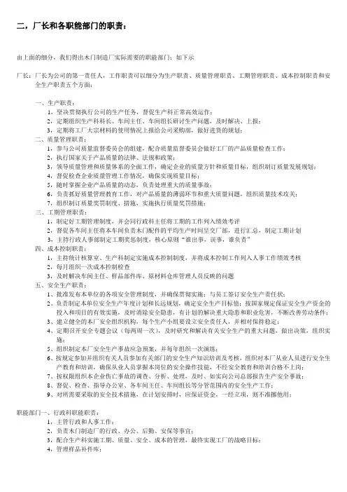 职能部门非表格范文