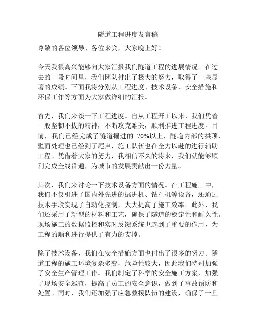 隧道工程进度发言稿