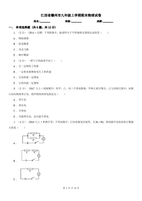 江西省赣州市九年级上学期期末物理试卷
