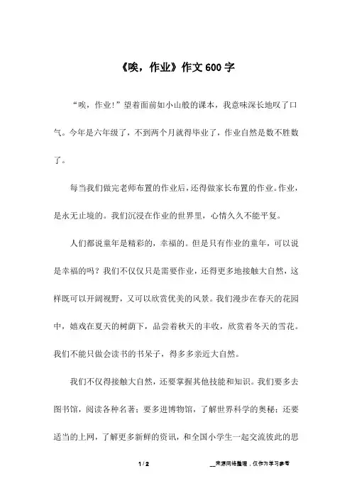 《唉,作业》作文600字