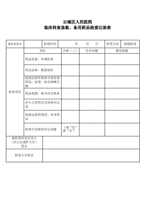 急救、备用药品检查记录表