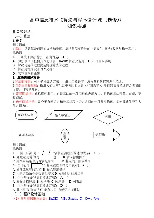 《算法与程序设计VB(选修)》复习知识点