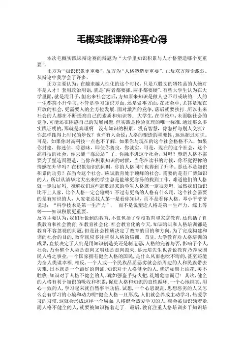 毛概实践课辩论赛心得