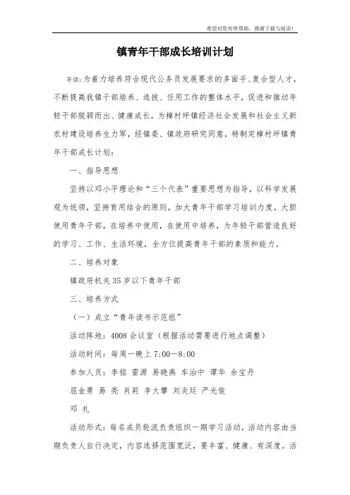 镇青年干部成长培训计划
